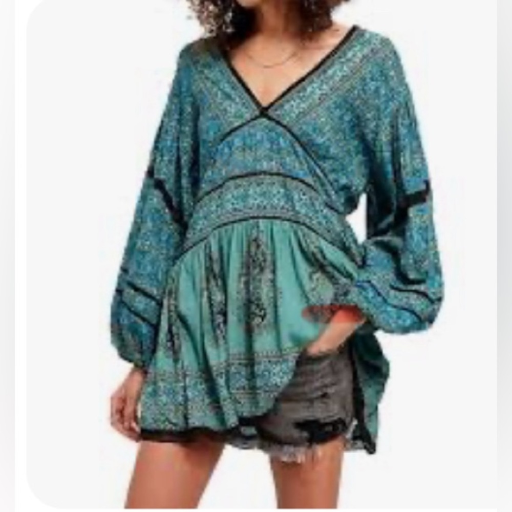 Free People Bohemian Red Floral Paisley Embroidered Tunic Top Dress M - Picture 9 of 9